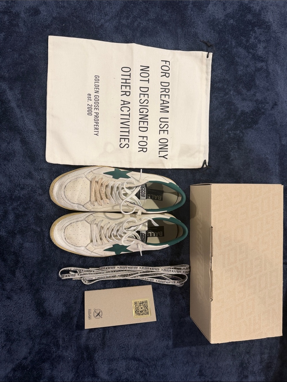Golden Goose White Sneakers with Green Star and Collar